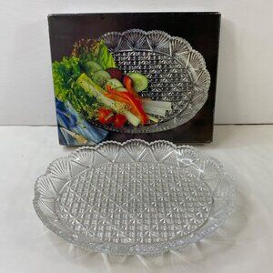 Mikasa Georgian Cut Crystal Oval 12" Serving Platter Scalloped Edge Vintage